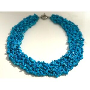 Blue Turquoise Themed Beaded Collar Cluster Multi Strand Necklace